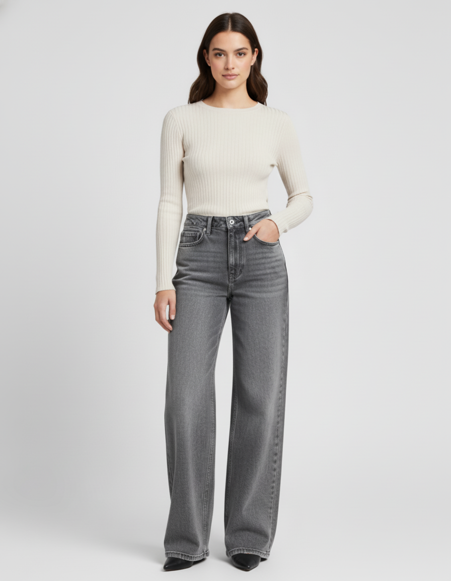 Aitana™ | VAQUEROS GRISES CON CORTE BOOTCUT ELEGANCIA CASUAL