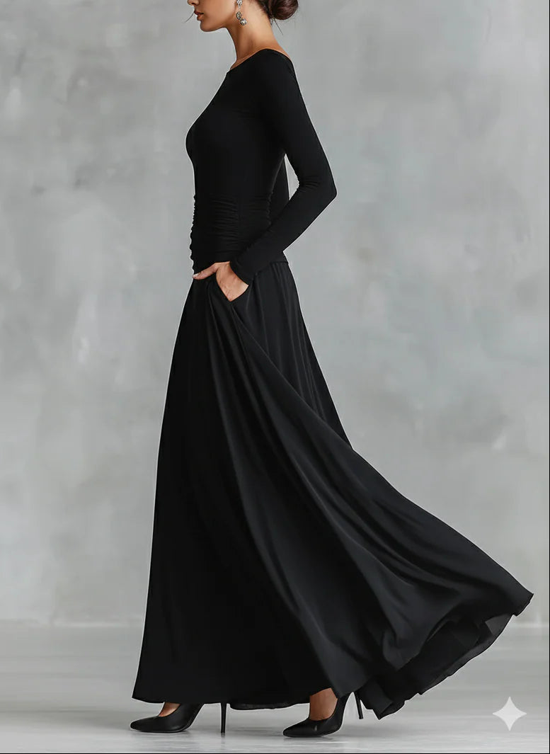Fiorella™ | VESTIDO LARGO MODERNO EN CREPÉ